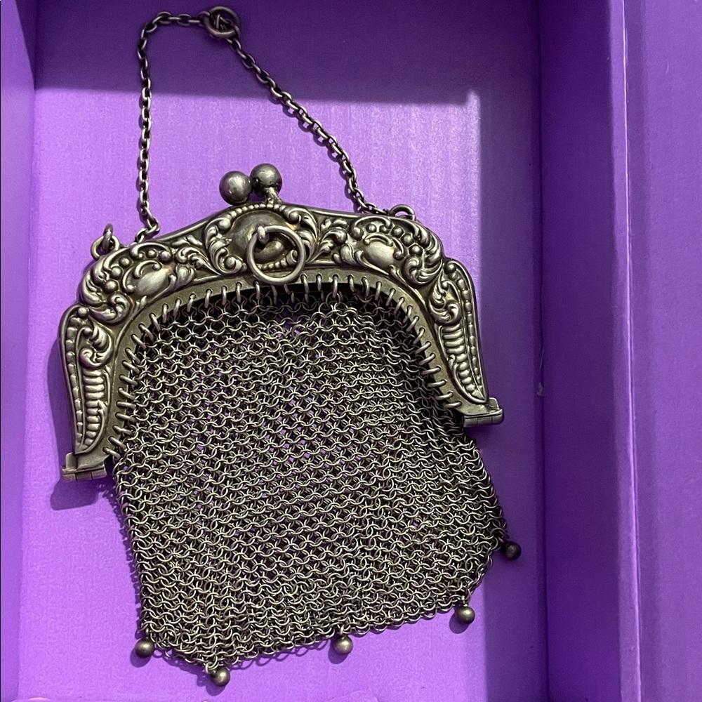 Vintage Antique Sterling Silver Chainmail mini bag